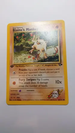 🔥Blaine's Mankey Pokemon Card 63/132 Gym Challenge 1st Edition Non-Holo -MP - Image 1