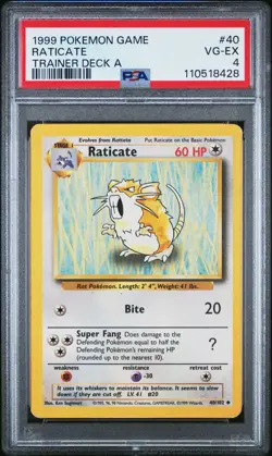 PSA 4 Raticate 40/102 Trainer Deck A Red 1999 Pokemon Card - Image 1