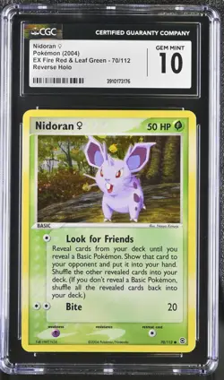 CGC 10 Nidoran Reverse Holo 70/112 EX Fire Red & Leaf Green 2004 Pokemon Card - Image 1