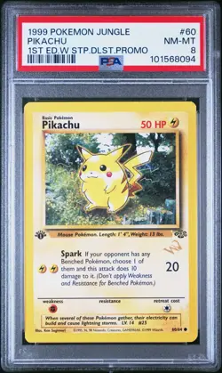 PSA 8 Pikachu 60/64 1st Edition W Stamp Wizards Jungle 1999 Pokemon Card - Image 1