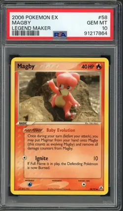 PSA 10 Magby EX Legend Maker 58/92 Pokemon Card B3 - Image 1