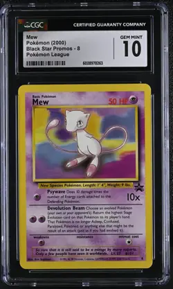 CGC 10 Mew 8 Black Star Promo Pokemon League 2000 Pokemon Card - Image 1