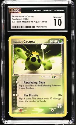 CGC 10 Team Aqua's Cacnea 24/95 EX Team Magma Vs Aqua 2004 Pokemon Card - Image 1