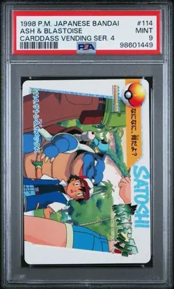 PSA 9 Ash & Blastoise #114 Carddass Vending Series 4 1998 Pokemon Card - Image 1