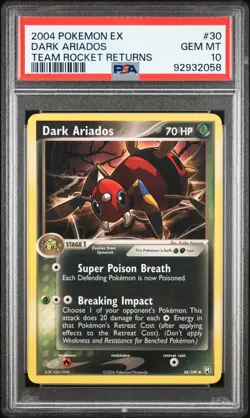 PSA 10 GEM MINT Dark Ariados 30/109 EX Team Rocket Returns 2004 Pokemon Card - Image 1