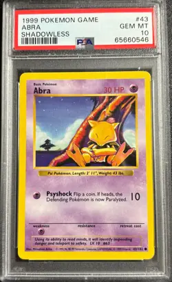 PSA 10 Abra 43102 Shadowless Base Set 1999 Pokemon Card - Image 1