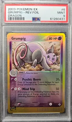 PSA 9 MINT Grumpig 6/97 Reverse Holo EX Dragon 2003 Pokemon Card - Image 1
