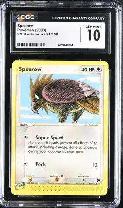 CGC 10 Spearow 81/100 EX Sandstorm 2003 Pokemon Card - Image 1
