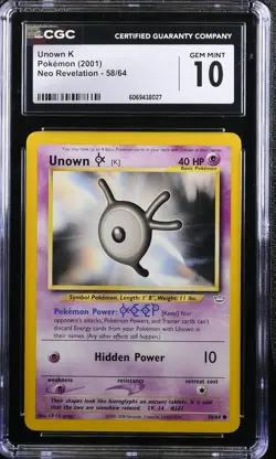 CGC 10 Unown K 58/64 Neo Revelation 2001 Pokemon Card - Image 1