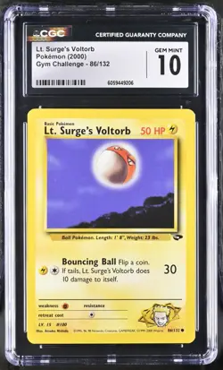 CGC 10 Lt. Surge's Voltorb 86/132 Gym Challenge 2000 Pokemon Card - Image 1