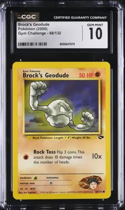CGC 10 Brock's Geodude 68/132 Gym Challenge 2000 Pokemon Card - Image 1