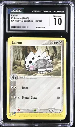 CGC 10 Lairon 36/109 EX Ruby & Sapphire 2003 Pokemon Card - Image 1