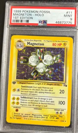PSA 9 Magneton Holo 11/62 1st Edition Fossil 1999 Pokemon Card - Image 1