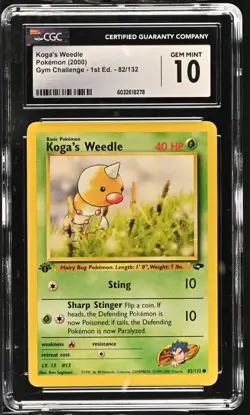 CGC 10 Koga's Weedle 82/132 1st Edition Gym Challenge 2000 Pokemon Card - Image 1