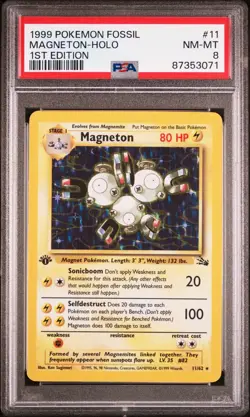 PSA 8 Magneton Holo 11/62 1st Edition Fossil 1999 Pokemon Card - Image 1