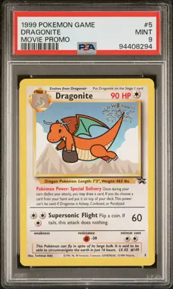PSA 9 Dragonite 5 Black Star Promo Movie 1999 Pokemon Card - Image 1