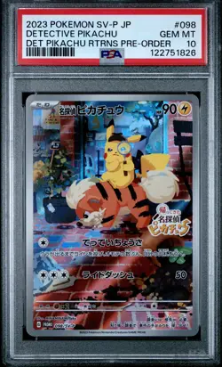 2023 POKEMON JPN SV-P PROMO #098 DETECTIVE PIKACHU PSA 10 - Image 1