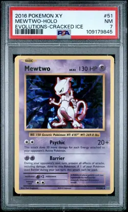 2016 POKEMON XY EVOLUTIONS CRACKED ICE #51 MEWTWO-HOLO PSA 7 - Image 1