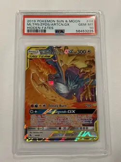 2019 Pokemon Sun & Moon Moltres Zapdos Articuno GX Hidden Fates 44/68 PSA 10 - Image 1
