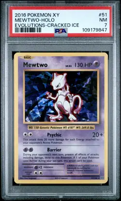 2016 POKEMON XY EVOLUTIONS CRACKED ICE #51 MEWTWO-HOLO PSA 7 - Image 1