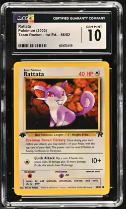 CGC 10 Rattata 66/82 1st Edition Team Rocket 2000 Pokemn Card - Image 1