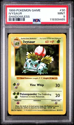 PSA 9 Ivysaur 30/102 Shadowless Base Set 1999 Pokemon Card - Image 1