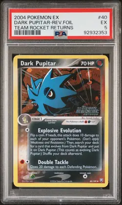 PSA 5 Dark Pupitar Reverse Holo 40/109 Team Rocket's Return 2005 Pokemon Card - Image 1