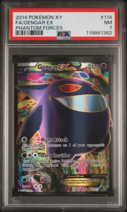 2014 POKEMON XY PHANTOM FORCES #114 FULL ART/GENGAR EX PSA 7 - Image 1