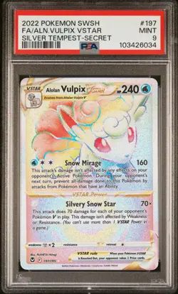 2022 POKEMON SWORD & SHIELD SILVER TEMPEST FULL ART/ALOLAN VULPIX VSTAR PSA 9 - Image 1