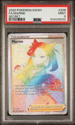 2020 POKEMON SWORD & SHIELD SECRET #208 FULL ART/MARNIE PSA 9 - Image 1