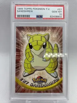 PSA 10 1999 Sandshrew #27 Pokemon Topps Series 1 T.V. Black Label - Image 1