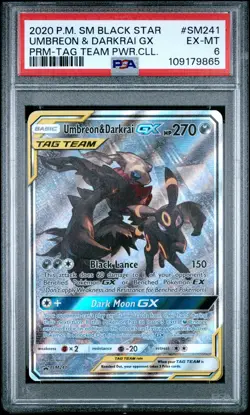 2020 POKEMON SM BLACK STAR PROMO TAG TEAM POWERS COLL UMBREON & DARKRAI GX PSA 6 - Image 1