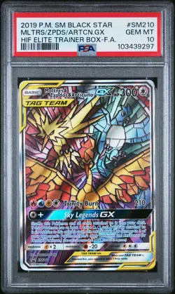 2019 POKEMON SM BLACK STAR PROMO FULL ART/MOLTRES & ZAPDOS & ARTICUNO GX PSA 10 - Image 1
