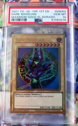 PSA 10 Yugioh Dark Magician Gold MGED-EN002 Gold Rare 1st Edition Gem Mint - Image 1