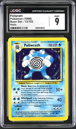 CGC 9 MINT Poliwrath 1999 Base 13/102 Holo Pokemon Card psa - Image 1