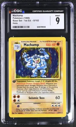 CGC 9 MINT Machamp 1999 Base Set 1st Edition 8/102 Holo Pokemon Card - Image 1