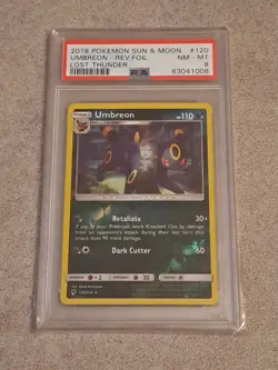 Umbreon 120/214 Noctali Lost Thunder Reverse Holo Ultra Rare Pokemon Card PSA 8 - Image 1