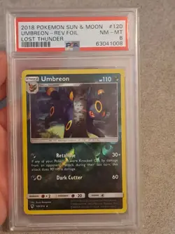 Umbreon 120/214 Noctali Lost Thunder Reverse Holo Ultra Rare Pokemon Card PSA 8 - Image 2