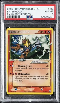 2005 POKEMON EX UNSEEN FORCES GOLD STAR #113 ENTEI-HOLO PSA 8 - Image 1