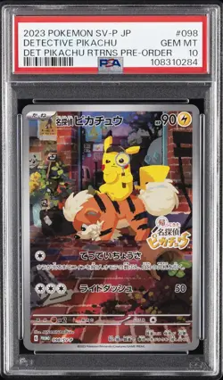2023 POKEMON JAPANESE SV-P PROMO #098 DETECTIVE PIKACHU PSA 10 - Image 1