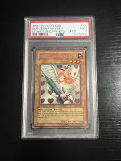 YUGIOH 2003 INJECTION FAIRY LILY FIRST EDITION SECRET RARE #LOD-100 PSA 9 MINT - Image 1