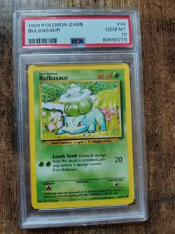 1999 POKEMON GAME BASE SET UNLIMITED 44 BULBASAUR PSA 10 GEM MINT - Image 1