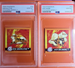 PSA 10 GEM MINT 1999 Pokemon Growlithe and Arcanine Stickers Series 1 #58 & #59 - Image 1