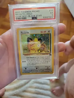 ✨SWIRL✨2000 POKEMON PROMO MEOWTH-HOLO GAME BOY-BLACK STAR PSA 5 - Image 1