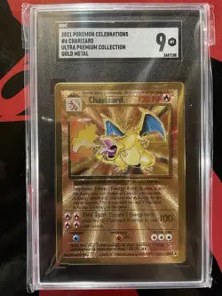 Pokemon Celebrations Premium Collection Gold Metal Charizard 4/102 SGC 9 Mint - Image 1