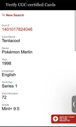 CGC 9.5 1999 #72 Tentacool Pokemon Series 1 Sticker Topps Merlin Vintage Rare S7 - Image 3