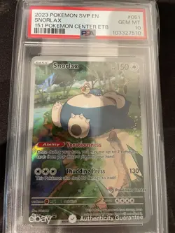 PSA 10 151 ETB Snorlax promo Pokemon Center Stamp PSA 10 - Image 1