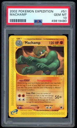 2002 Pokemon Expedition Base #51 Machamp Non-Holo PSA 10 GEM MINT - Image 1