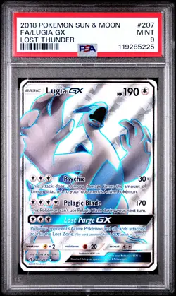 2018 POKEMON SUN & MOON LOST THUNDER #207 FULL ART/LUGIA GX PSA 9 - Image 1