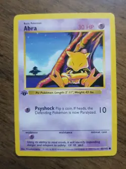 1999 Base Pokemon Abra 1st Edition Shadowless 43/102 - Image 1